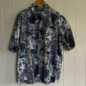 Kahala Blue, Tan and White Floral Men's Aloha Shirt Size 2X